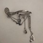 CLEARANCE Brooch 'Note with Pendants' in Dark Gray Metal and Rhinestones, 19x50 mm +