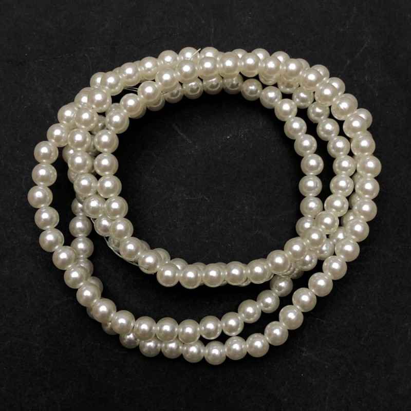 White Mallorca Acrylic Beads on Fishing Line, 6 mm Diameter, 88 cm Length, 160 Beads