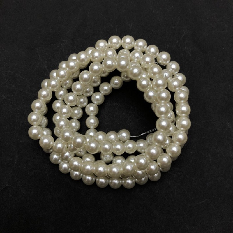 Beads on fishing line White Mallorca acrylic, 8 mm diameter, length 113 cm, approximately 150 beads