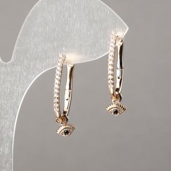 Xuping Earrings with 18K Gold Plating and White and Black Crystals, 20×1.5 mm +