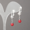 Xuping Rhodium-plated Earrings with White Crystals and Red Bead 32x10mm +