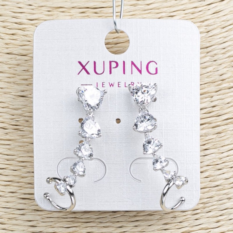 Cafe Stud Xuping Rhodium with White Crystals in Heart Shape 32x10mm +