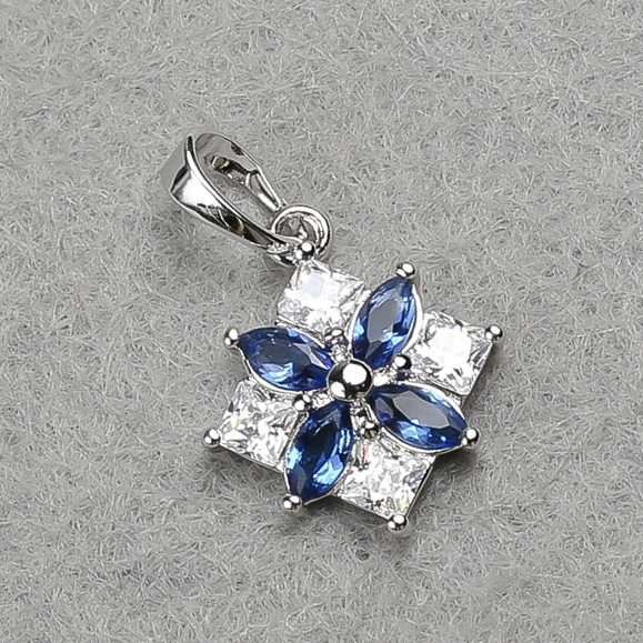 Xuping Rhodium-Plated Pendant with White Crystals and Blue Crystals 22x14mm +