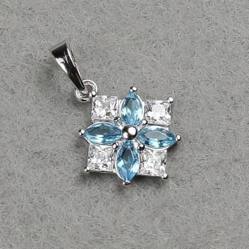 Pendant Xuping Rhodium with white crystals and blue crystals 22x14mm +
