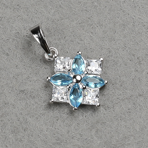 Pendant Xuping Rhodium with white crystals and blue crystals 22x14mm +