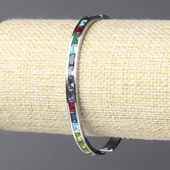 Xuping Rhodium Bracelet with Multicolored Crystals, thickness 5 mm, diameter 63×54 cm