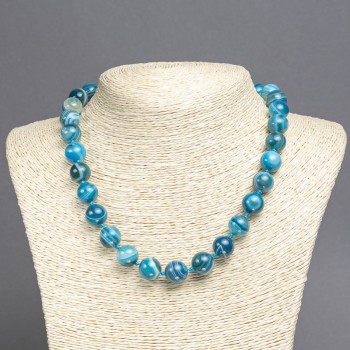 Blue Agate Beads, Smooth Round Beads, 12mm Diameter, 45cm Length