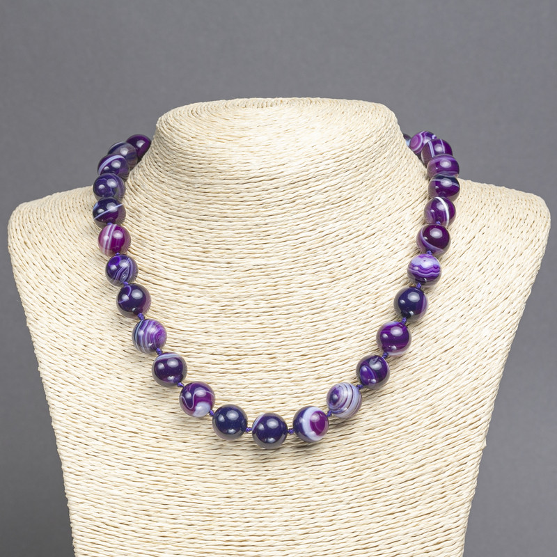 Purple agate necklace, 12mm diameter, 45cm length