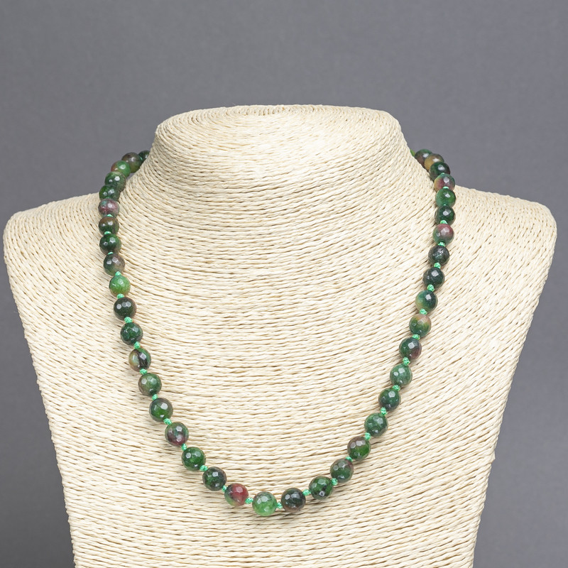 Necklace Green Jasper (named after) Faceted bead, 8 mm diameter, 45 cm long