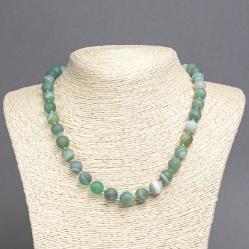 Natural Green Matte Agate Necklace, 10 mm Bead Diameter, 45 cm Length