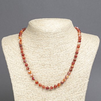 Orange Agate Necklace, Smooth Beads, 6 mm Diameter, 45 cm Length