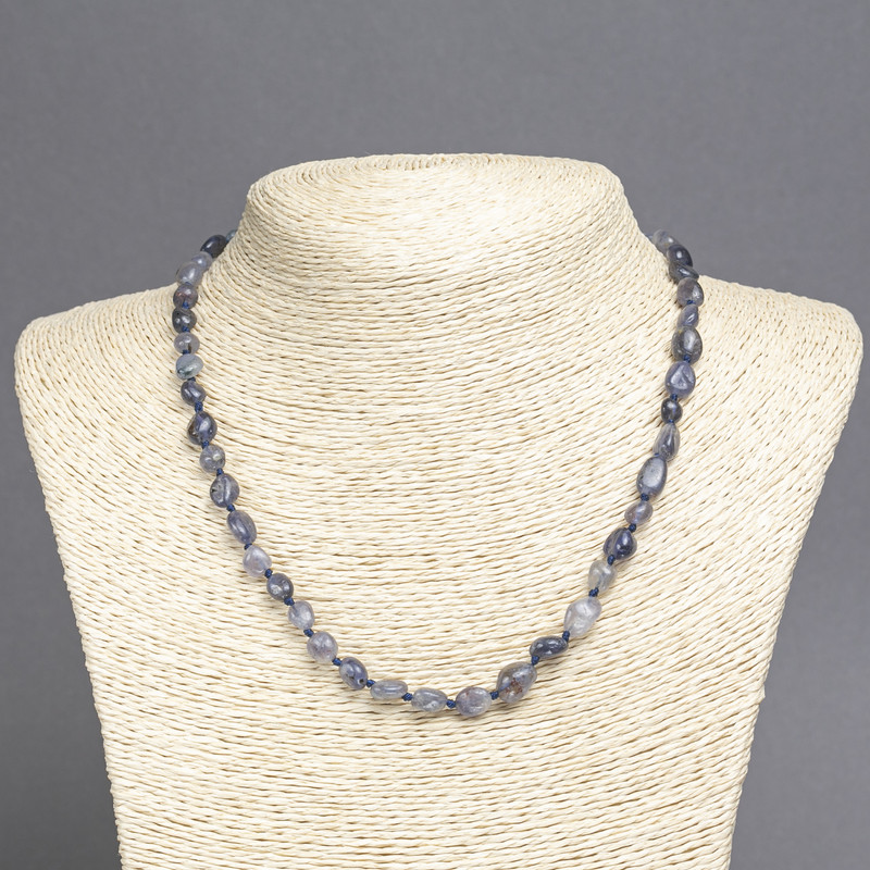 Beaded necklace of natural Iolite, tumbled beads, diameter 8x6 mm, length 45 cm
