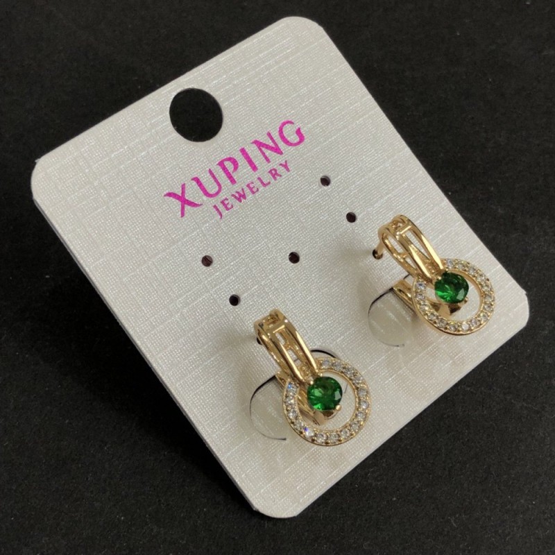 Earrings Xuping 18k gold-plated with green stones and white crystals 17x10mm