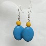 Earrings Blue Turquoise Oval 18x25mm +/- with Glass Rondelles 8x6mm +/-, Length 50mm +/-