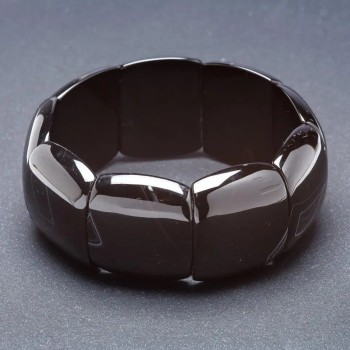 Elastic bracelet Elite Black Agate, smooth "Square" "Link" 30×25mm