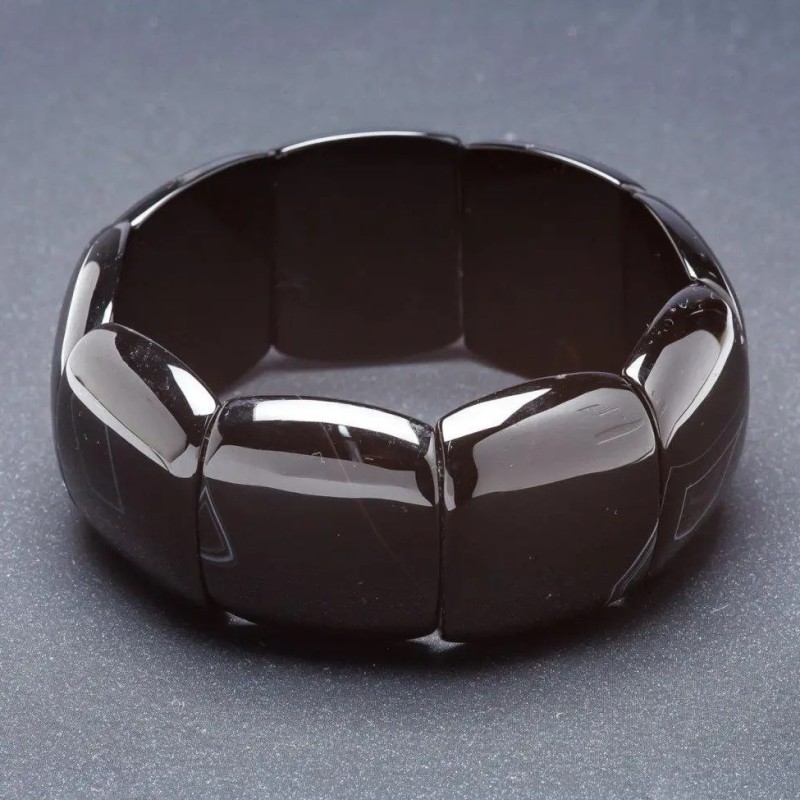 Elastic bracelet Elite Black Agate, smooth "Square" "Link" 30×25mm