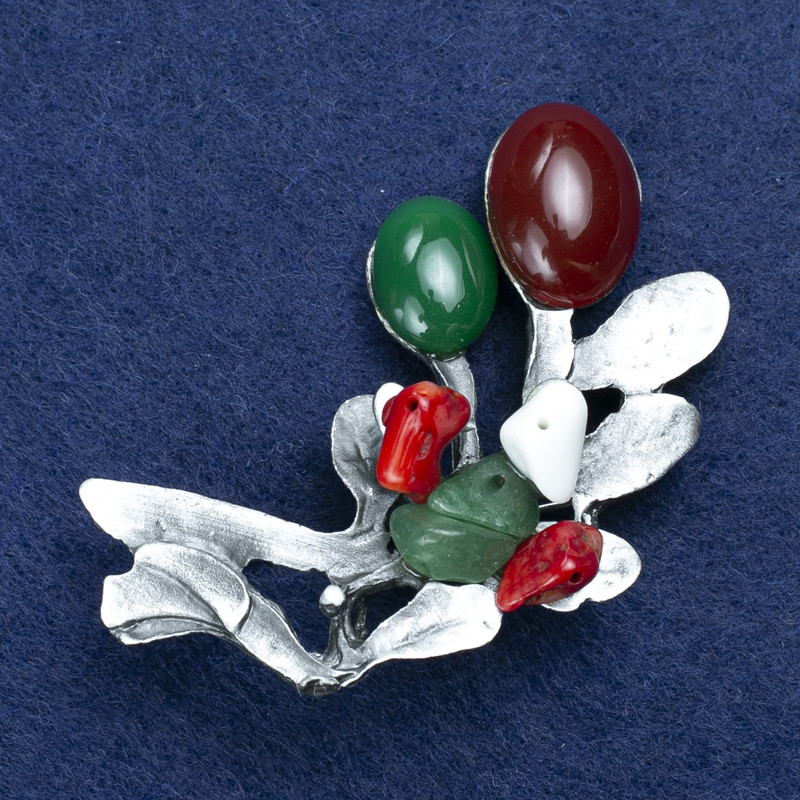 Discount! Twig Brooch with Assorted Stones, Silver-Tone Metal 55x52mm +