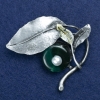 Discount! Twig Brooch with Chrysoprase and Bead Embellishment, Silver-Tone Metal 60x67mm +