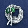 Sale! Bow Brooch with Chrysoprase in Silver-Toned Metal 48×55 mm +