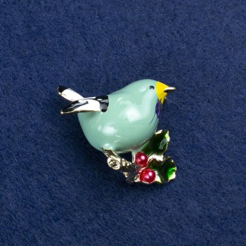 Discount! Bird Brooch in gold-tone metal and enamel 40x26mm +