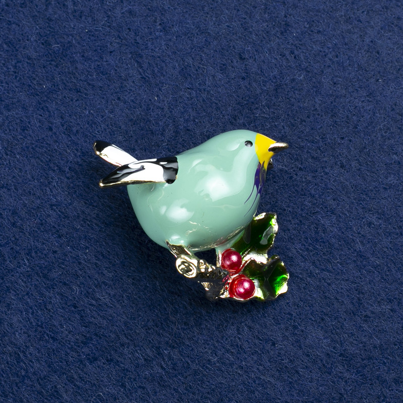 Discount! Bird Brooch in gold-tone metal and enamel 40x26mm +