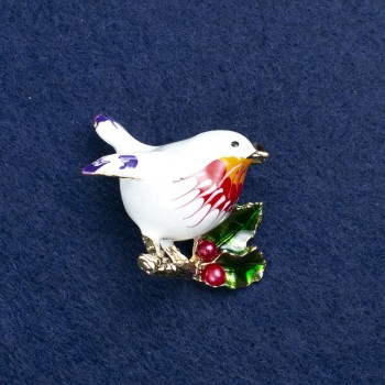 Discount! Bird Brooch in Gold-Tone Metal and Enamel 40x26mm +