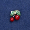 Sale! Brooch 'Cherries' gold-tone metal, enamel and rhinestones 22x20mm +