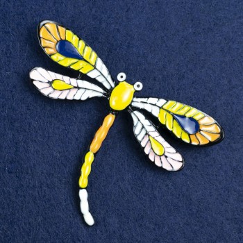 Sale! Butterfly Brooch in Silver-Toned Metal and Enamel 70×50 mm +