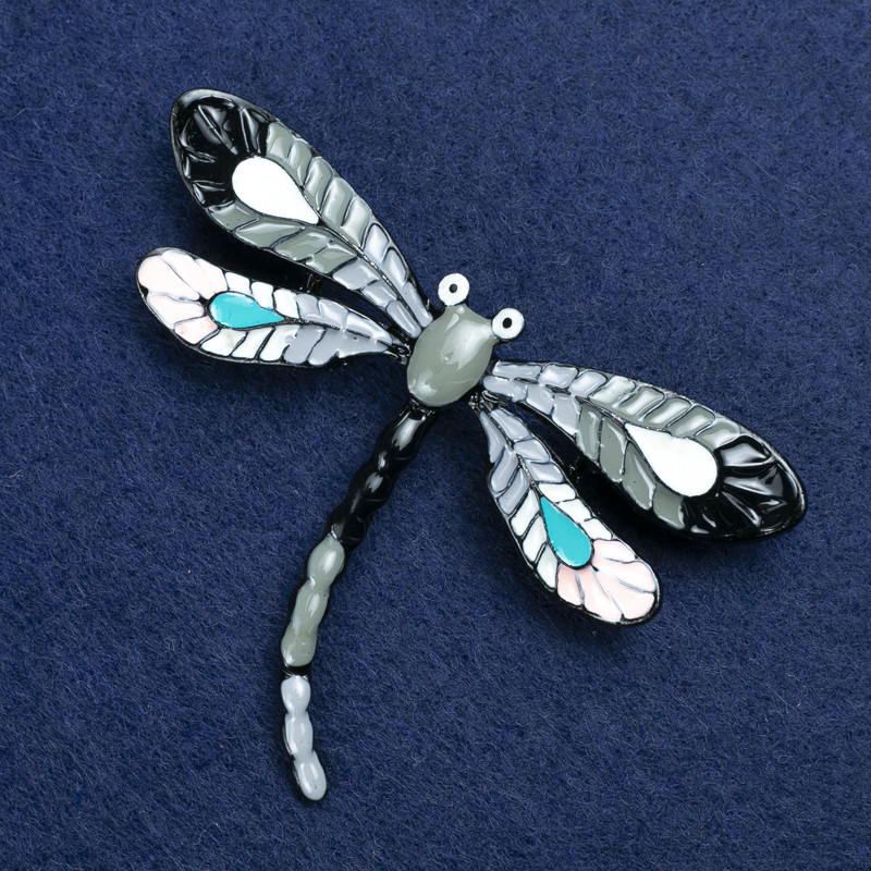 Sale! Silvery Metal Butterfly Brooch with Enamel 70×50mm +