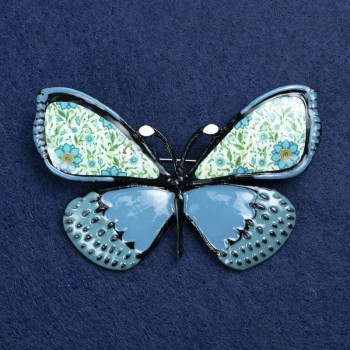 Discount! Butterfly Brooch in Silver-Toned Metal and Enamel 70×40mm +