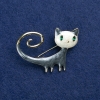 Sale! Cat Brooch in Gold-Toned Metal, Enamel and Rhinestones 44×32 mm +