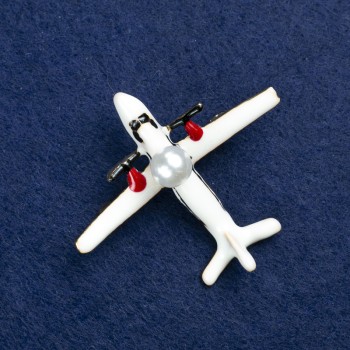 Sale! Airplane Brooch in Gold-Tone Metal, Enamel and Bead 50x40mm +