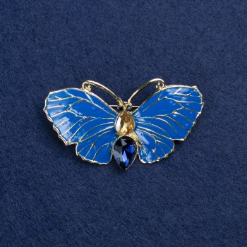 Sale! Gold-tone Butterfly Brooch with Enamel and Crystals 50x27mm +