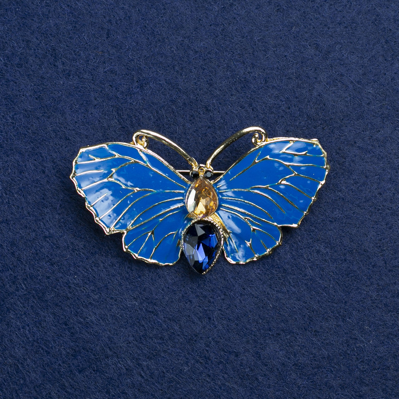 Sale! Gold-tone Butterfly Brooch with Enamel and Crystals 50x27mm +