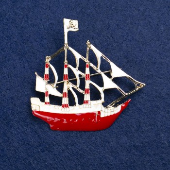 Discount! Ship Brooch - gold-tone metal and enamel 53x50mm +