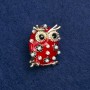 Discount! Owl Brooch in Gold-Tone Metal, Enamel, Beads and Crystals 30×25 mm +