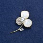 Discount! Flower Brooch in Gold-Toned Metal, Mother-of-Pearl, Crystals and Beads 44x27mm +