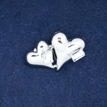 Discount! Heart Brooch in Silver-Tone Metal and Crystals 38x24mm +