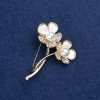Sale! Flower Brooch with Gold-Tone Metal, Mother-of-Pearl, Crystals and Beads 44×35mm +