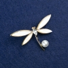 Sale! Butterfly Brooch in Gold-Tone Metal, Mother-of-Pearl, Crystal and Bead 36x52 mm +