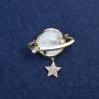 Discount! Planet Brooch with Golden Metal, Mother-of-Pearl and Crystals 36x38mm +