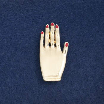 Discount! Marked down: Brooch 'Hand' gold-tone metal and enamel 44x21 mm +