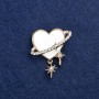 Sale! Heart Brooch, Gold-Tone Metal, Mother-of-Pearl and Crystals, 35x30 mm +