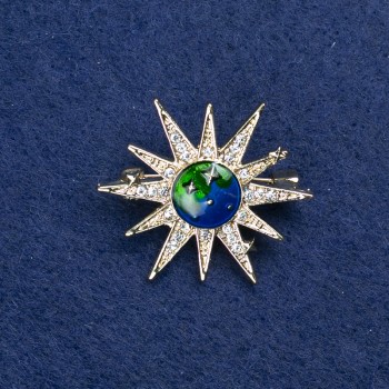 Sale! Star Brooch - gold-tone metal, enamel, and crystals, 32 mm+