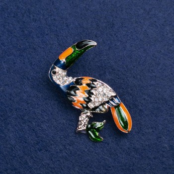 Sale! Toucan Brooch pink-gold metal, enamel and crystals 45x40mm +