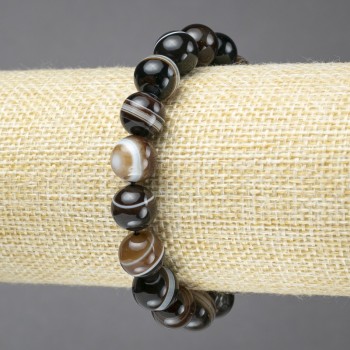 Elastic bracelet with brown eye agate natural stone, smooth beads, 10mm diameter+