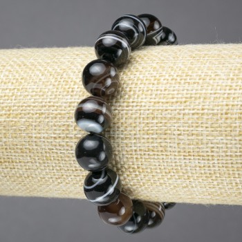 Elastic bracelet with natural brown eye agate stone, smooth beads, diameter 12mm+