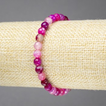 Elastic bracelet with raspberry agate natural stone, faceted bead, 6mm diameter
