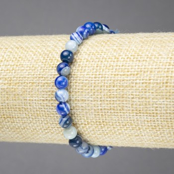 Elastic bracelet with blue eye agate, natural stone, smooth beads, 6 mm diameter+