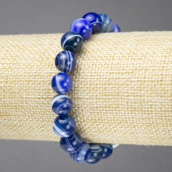 Elastic bracelet with natural eye blue agate, smooth beads, diameter 10mm+